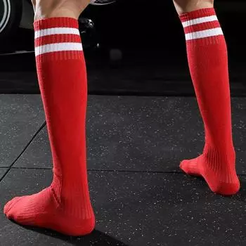 Полосатые беговые чулки для занятий корейским футболом, спортивные носки до колена, мужские футбольные носки синий/белый