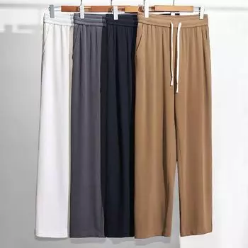 Полосатые брюки Ice Silk для мужчин, летний тонкий дизайн, прямой крой, свободные и широкие брюки, летние универсальные спортивные и повседневные брюки M коричневый