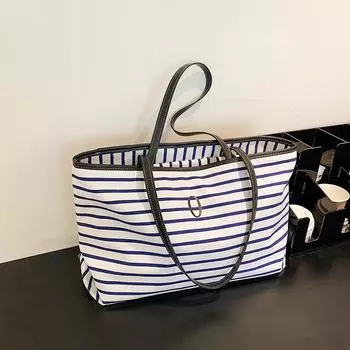 Полосатые холщовые сумки-тоуты, женские сумки через плечо, большая вместимость, верхняя ручка, подмышечные сумки для женщин, летняя брендовая женская сумка-тоут
