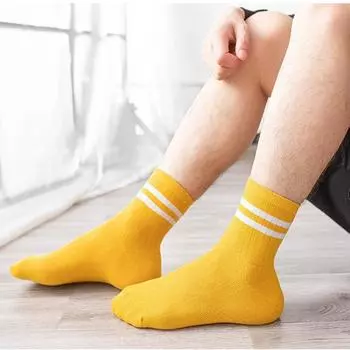 Полосатые коммерческие мужские носки с параллельными брусьями, модные средние носки-трубочки, 1 пара спортивных хлопковых носков для мальчиков серый