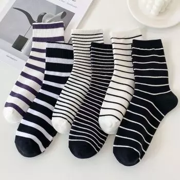 Полосатые носки Детские черно-белые хлопковые носки Парные носки среднего размера Мужские чулки Модные универсальные чулки One Size