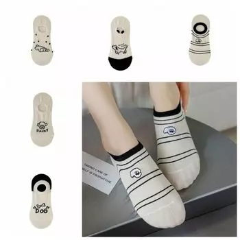 Полосатые носки с изображением собак, женские носки с рисунком из мультфильмов, модные короткие носки для девочек Style D
