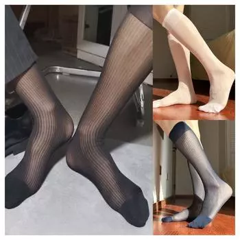 Полосатые однотонные деловые чулки, прозрачные мужские тонкие платья, эластичные мужские носки-трубочки чёрный