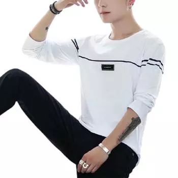 Полосатые печатные мужские футболки с круглым вырезом и длинными рукавами, повседневные осенние топы M серый