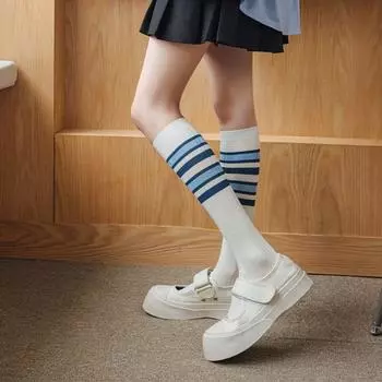 Полосатые полосатые высокие носки-трубы для девочек, гольфы до колена, элегантные длинные чулки-трубы для девочек 3pairs