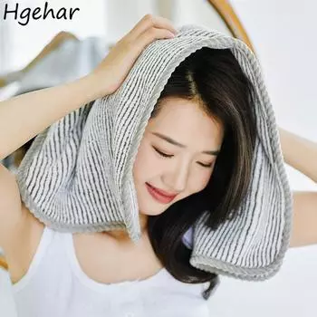 Полосатые полотенца из бамбукового волокна, антибактериальные, мягкие, для мытья волос, впитывающие, быстросохнущие, для домашнего хозяйства, прочные, на все сезоны 34x75cm&1pc серый