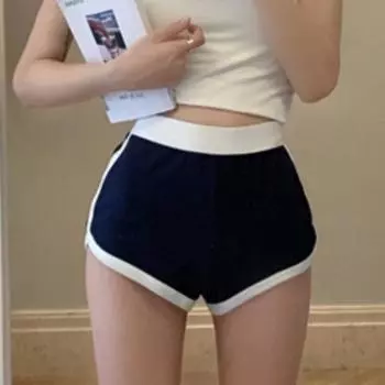 Полосатые широкие шорты для фитнеса, женские летние шорты для бега в стиле пэчворк M чёрный