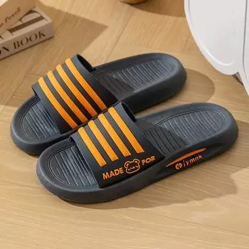 Полосатые тапочки для мальчиков, летняя одежда для ванной, мягкая подошва, для дома, износостойкие, для общежития, для ванной, классные тапочки 40/41 чёрный