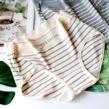 Полосатые трусики, женские трусики со средней талией, эластичные удобные брюки большого размера в рубчик, нижнее белье с резьбой на бедрах One Size хаки