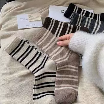 Полосатые универсальные носки женские шерстяные теплые утолщенные носки средней длины женские носки с акульими штанами носки One Size