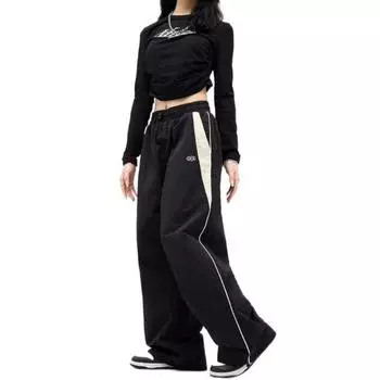 Полосатые женские брюки для бега Y2k, свободные широкие спортивные брюки для отдыха, мешковатые спортивные брюки для женщин L чёрный