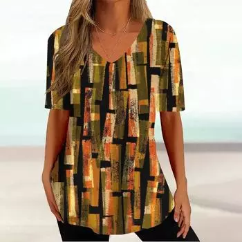 Полосатые женские футболки, одежда, летняя футболка с v-образным вырезом и короткими рукавами, женский пуловер в стиле ретро, цветные лоскутные топы оверсайз XXL