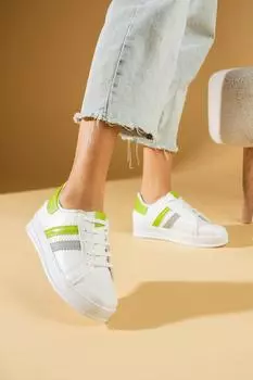 Полосатые женские кроссовки на удобной подошве на шнуровке 001-162-24BЗеленый