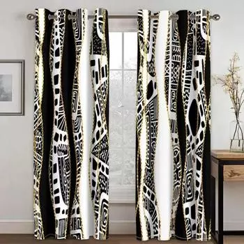 Полосатый абстрактный арт современный черный и золотой 2 шт светофильтрующий занавес для гостиной спальни дома оконная драпировка декор 75W60H(CM) 2PCS