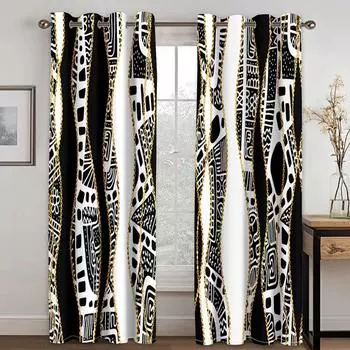 Полосатый абстрактный арт современный черный и золотой 2 шт светофильтрующий занавес для гостиной спальни дома оконная драпировка декор 75W60H(CM) 2PCS