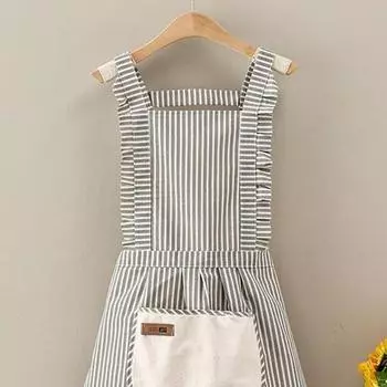 Полосатый большой карманный холщовый хлопковый фартук кухонный бытовой моющийся ремешок для руки