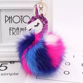 Полосатый брелок из лисьего меха с шариком из искусственной кожи, брелок с блестками, плюшевая сумка, подвеска 10cm ball