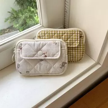 Полосатый цветочный кошелек для монет, большая вместимость, мини-холщовая сумка для хранения, маленькая косметичка, помада, дорожная сумка style 2