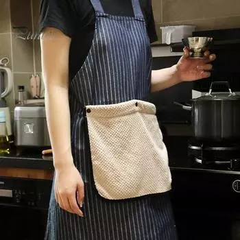 Полосатый грязеотталкивающий кухонный фартук с карманом и съемным полотенцем для рук для женщин и мужчин, с перекрестной спинкой, для ресторана, для готовки, дышащий темно-синий