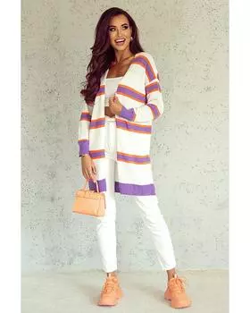 Полосатый кардиган Azura Exchange с длинными рукавами, пуговицами и ребристой отделкой XL бежевый
