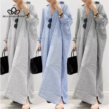 Полосатый кардиган, свободное платье больших размеров, темпераментное пригородное платье нестандартной формы, модное повседневное элегантное длинное платье S серый