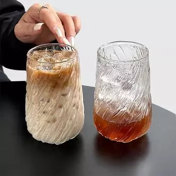 Полосатый кофейный стакан Кружка для льда Кружка для кофе Прозрачная стеклянная чашка для чая Посуда для напитков Чашки для сока, молока, мокко Кухонные принадлежности 401-500ml