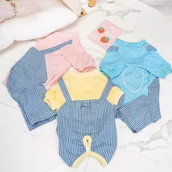 Полосатый комбинезон для домашних животных, одежда для маленьких собак, контрастная цветная одежда в стиле пэчворк, брюки с четырьмя лапками и ремешками, плюшевый мишка XS