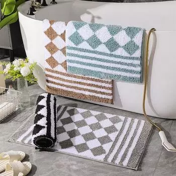 Полосатый коврик для ванной комнаты из кашемира с утолщением, нескользящие ковры для ванной, коврик для пола в ванной, коврик для двери в душевую кабину, пена с эффектом памяти, 3D-подложка 400mm*600mm серый