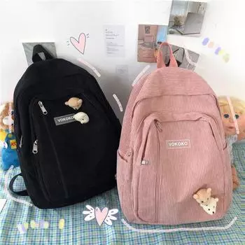 Полосатый милый вельветовый женский рюкзак школьный ранец для девочек-подростков мальчиков роскошная женская модная сумка Harajuku студенческая женская книжная упаковка розовый