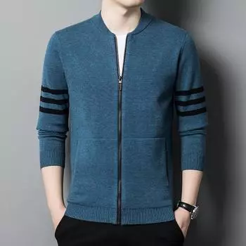 Полосатый однотонный повседневный свитер для мужчин на осень и зиму, новый утолщенный на молнии щедрый красивый теплый темпераментный кардиган M
