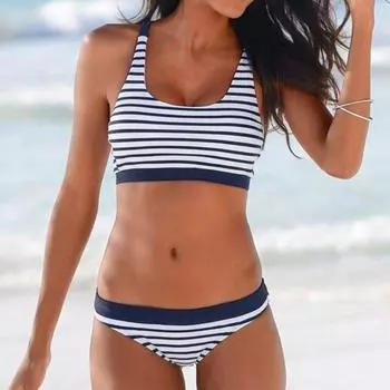 Полосатый пляжный комплект бикини, женский купальник с эффектом пуш-ап, женский купальный костюм, бикини для девочек, купальный костюм для бассейна S