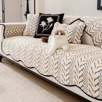 Полосатый плюшевый противоскользящий чехол для дивана в гостиную, утолщенный, теплый, волнистый край, подушка для дивана, полотенце, защитная подушка для мебели 70x70 A