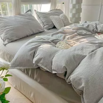 Полосатый пододеяльник комплект стеганого одеяла Ins Nordic Grey Bed Set Of Four Pieces, Home Luxury Bedding Set Bed Blankets 150x200 3pcs серый