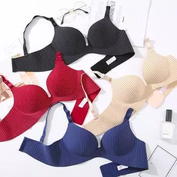 Полосатый принт косточки женские бюстгальтеры пуш-ап нижнее белье черные трусики сексуальное женское белье 32/70 чёрный