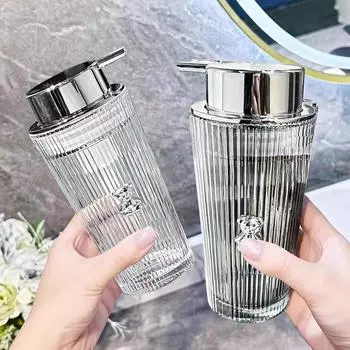 Полосатый прозрачный стеклянный флакон для эмульсии Bubbler Shampoo Shower Gel Facial Cleaner Bubbler Press Bathroom Packaging Bottle 360ML