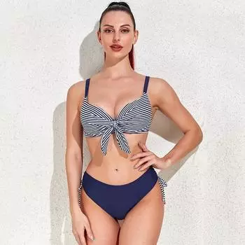 Полосатый пуш-ап со средней талией комплекты бикини женский купальник из двух частей плюс размер купальники женские 2021 пляжные купальные костюмы L-5XL