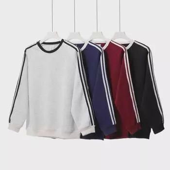 Полосатый свитер в стиле американского ретро-колледжа: Свободный крой, круглый вырез, длинный рукав, толстовка 3XL