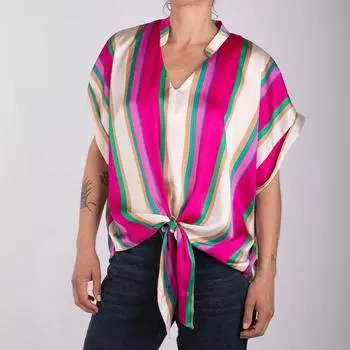 Полосатый топ с эффектом шелка и бантом спереди Женщина SCARLET ROOS Taille unique разноцветный