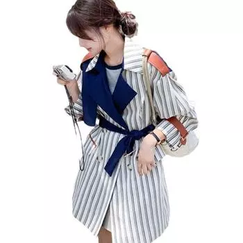 Полосатый тренчкот Женское пальто средней и длинной длины для ранней весны и осени S