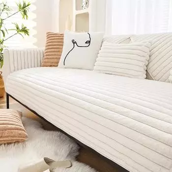 Полосатый утолщенный имитация меха кролика плюшевый чехол для дивана нескользящий чехол для дивана полотенце для гостиной диван одеяло для дома 1pc 45x45 pillowcase