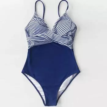 Полосатый V-образный вырез цельный купальник винтажный мягкий купальник женский купальный костюм женский пляжная одежда с открытой спиной S