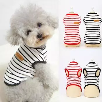 Полосатый жилет без рукавов для щенков, весна-лето, одежда для домашних животных для маленьких собак, померанских шпицев, чихуахуа, свитера, футболки для котят, наряды S-suit 1.2-2.0kg