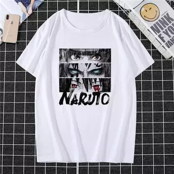 Полоска Манга Наруто Аниме Манга Унисекс Футболки с Круглым Вырезом Белые Топы Футболка Style2,M