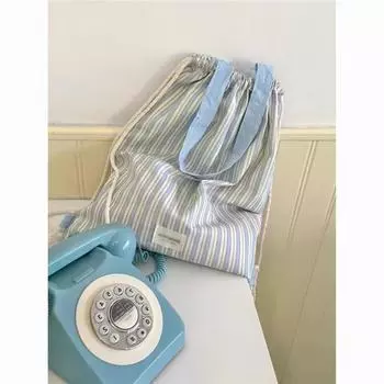 Полоски контрастных цветов, одно плечо, свежая, вместительная, холщовая сумка-тоут, высококачественная сумка подмышкой небесно-голубой