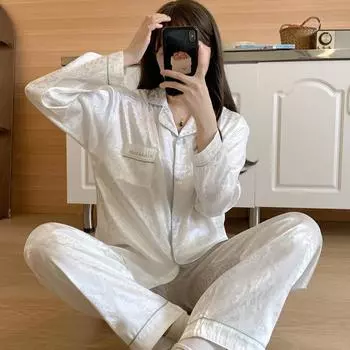 Полоски жаккардовые элегантные пижамы для женщин арт-дизайн весна осень женская длинная домашняя одежда новая мода женская одежда для сна XXL белый