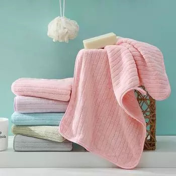 Полотенца для лица из кораллового флиса, полосатые мягкие мочалки для взрослых, впитывающие полотенца для рук, салфетка для умывальника, полотенца для ванной комнаты, 14*29 дюймов 35x75cm розовый