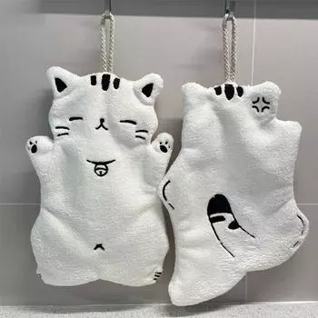 Полотенца для рук с кошками, подвесное полотенце, креативная кухонная ткань, водопоглощающее купальное полотенце, коралловое бархатное полотенце, тряпка, инструменты для уборки дома 1pc