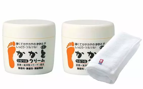 Полотенце Azuma Shoji Imabari, разглаживающий крем для пяток 100 г x 2 шт., огрубевшие колени и другие омертвевшие клетки кожи, набор для ног Tabibijin [та же цена, включено]