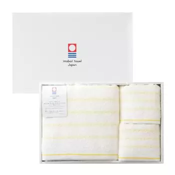 Полотенце Bloom Imabari Natural Border Подарочный набор из 1 банного полотенца 2 полотенец для лица Сделано в Японии Хлопок в коробке Подарок 100% (Желтая рамка)