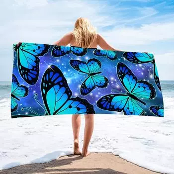Полотенце Blue Butterfly Абсорбирующее быстросохнущее пляжное полотенце Микрофибра Печатное банное полотенце 70*140cm